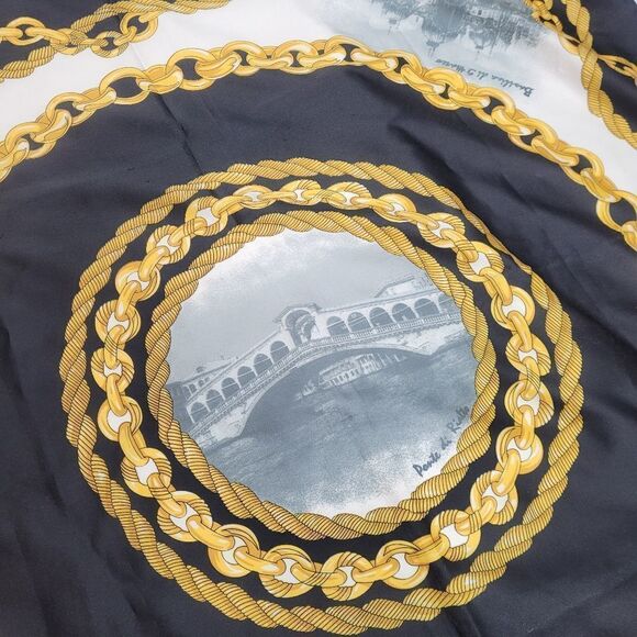 VINTAGE 80s scarf Venezia large chain souvenir print head‎ wrap black - Picture 2 of 8
